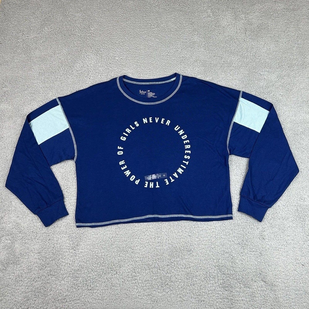 Flirtitude Active Top Women Medium Blue Long Sleeve‎ Power Girl Cropped Athletic
